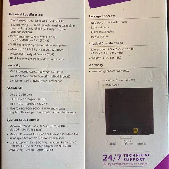Netgear AC1600 Smart WiFi Router Dual Band R6250-200NAS 300+1300 MPS - OPEN BOX - Picture 3 of 13